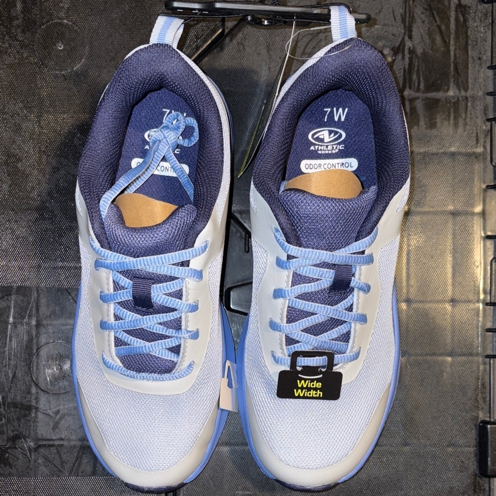 Athletic Works White and Blue Wide Sneakers Size 7 - Picture 3 of 9